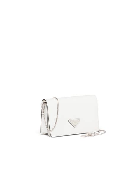 White Brushed Leather Shoulder Bag Prada