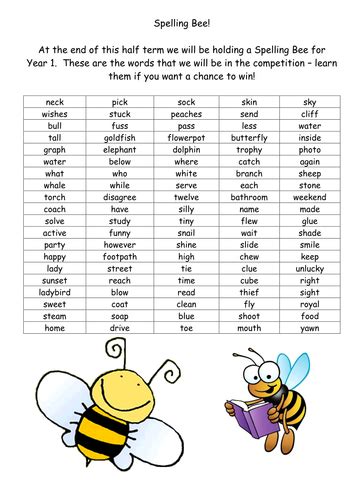 Year 1 Spelling Bee Teaching Resources