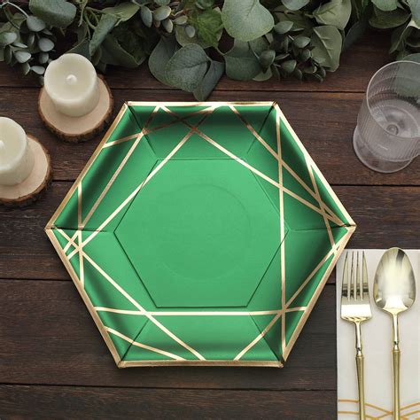 25 Pack 9 Emerald Green Hexagon Paper Plates