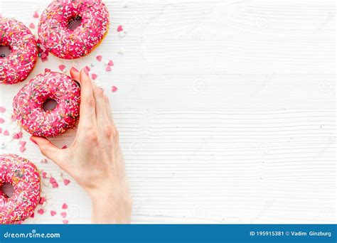 Pink Berry Donuts Flat Lay Top View Glazed And Sprinkles Doughnuts