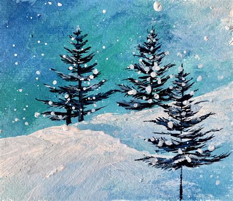 Easy Winter Landscape Painting With Snow Pine Trees Easy Winter