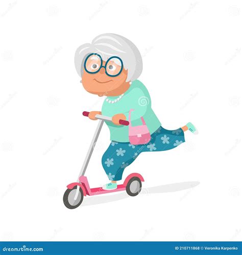 Old Lady Rides A Kick Scooter Stock Vector Illustration Of Glasses