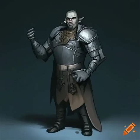 Dnd 5e Earth Genasi In Gray Heavy Plate Armor With Impressive Facial