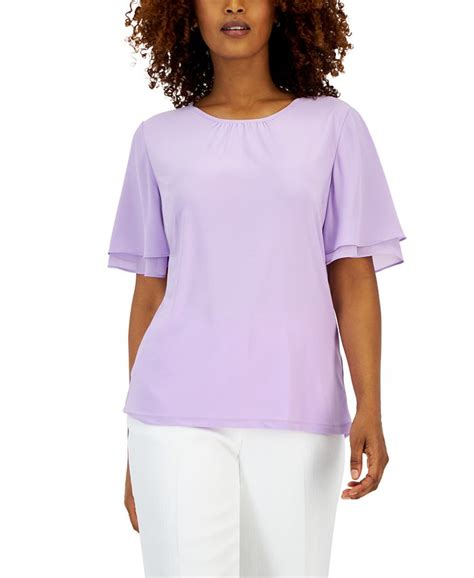 Kasper Womens Chiffon Flutter Sleeve Top Macys