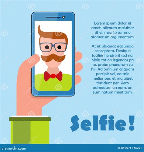 Selfie Poster With Hipster Holding Smartphone Vector Stock Vector