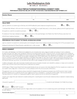 Fillable Online Field Trip Authorization Media Consent Form Fax Email