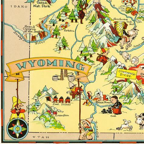 Fun State Map of Wyoming – Vintage Pictorial Whimsical Cartoon Print