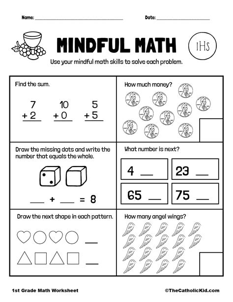 Mental Math Review 1st Grade Math Worksheet Catholic