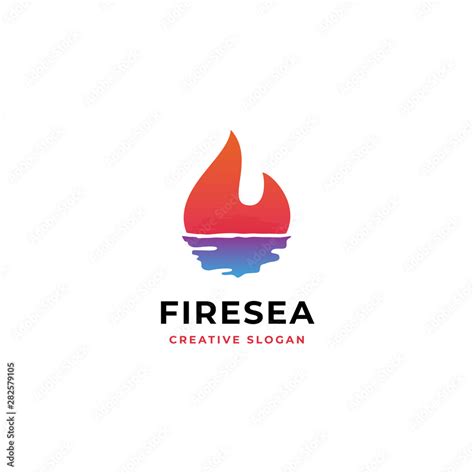 fire sunset in ocean horizon logo design. flame symbol with water shadow vector illustration ...