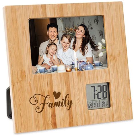 Bamboo Photo Frame with Digital Clock – Gifto Graphics