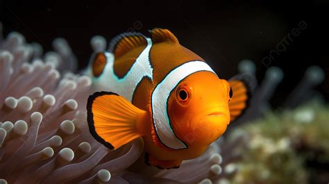 Fondo Un Pez Payaso Naranja Y Blanco Nada Entre Algunas Anémonas Fondo