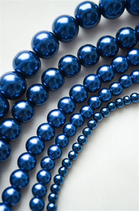 Royal Blue Round Pearl Beads Set Of 5 Strands 12 4 Mm Hight Quality Pearls Imitation Glass