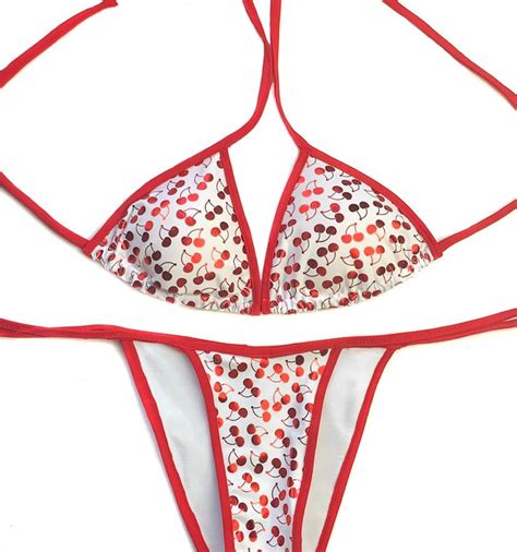 Cherry Print Bikini With Red Trim Bathing Suit Women Bikini Set Etsy
