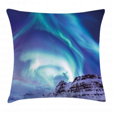 Winter Throw Pillow Cushion Cover Aurora Borealis Kirkjufell Iceland