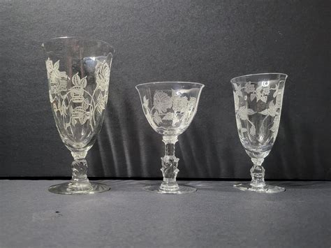 1940s Heisey Rose Etched Water Goblet Cordial Glass Or Sherbert Glass Discontinued Etsy