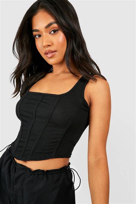 Womens Petite Rib Corset Top Boohoo Uk