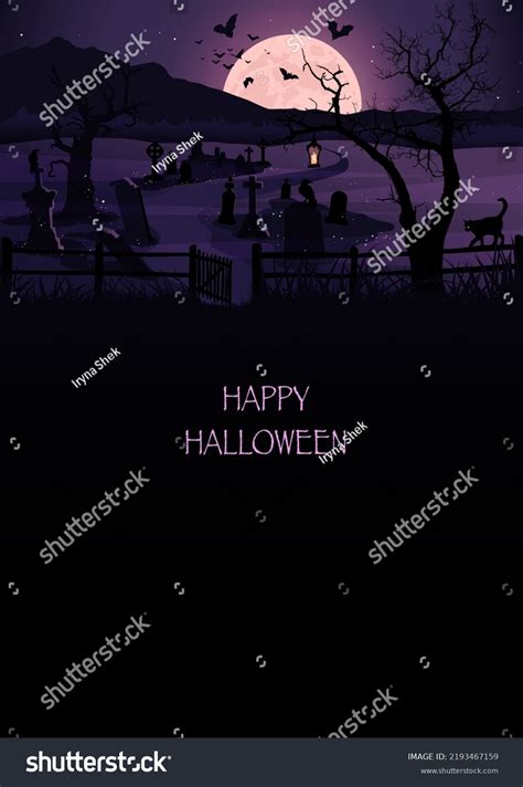 Halloween Cemetery Night Background Banner Greeting Stock Vector ...