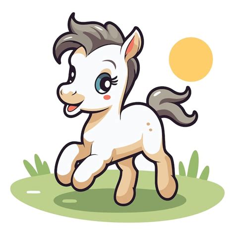 Premium Vector Cute Cartoon Pony Running On The Meadow