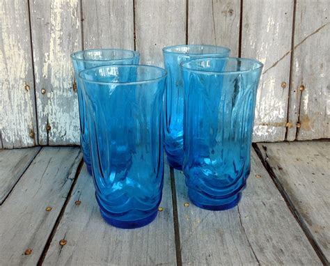 Blue Drinking Glasses Vintage Tea Aqua by TheSquirrelCottage