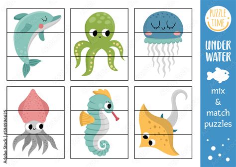 Vector Under The Sea Mix And Match Puzzle With Cute Characters