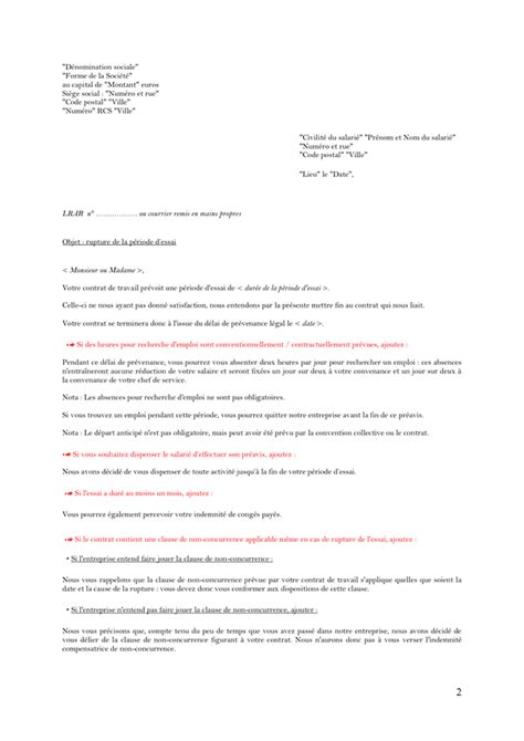 Lettre de rupture d une période d essai DOC PDF page 2 sur 3