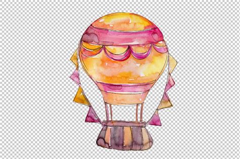 Watercolor Blue Hot Air Balloon Png Set By Mystocks Thehungryjpeg