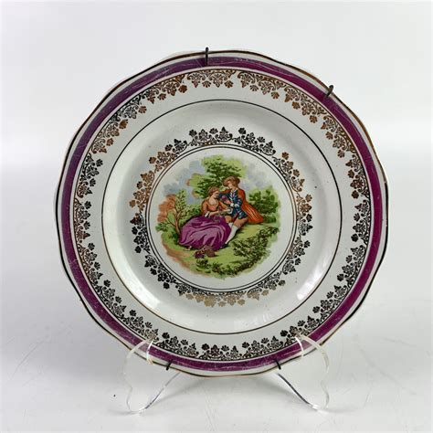 Antigo Prato Decorativo Porcelana Portuguesa Cena Galante Império dos