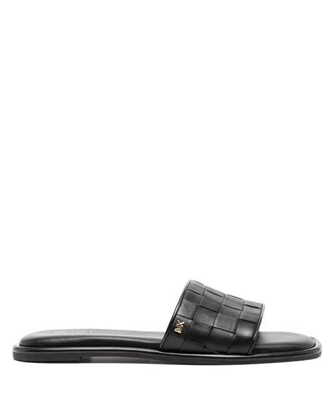 Michael Kors Hayworth Woven Leather Slides In Black Lyst