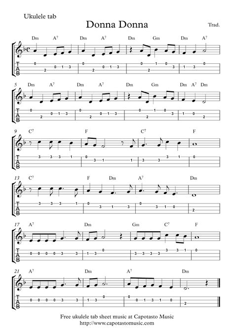 Easy Sheet Music For Beginners Donna Donna Free Easy Ukulele