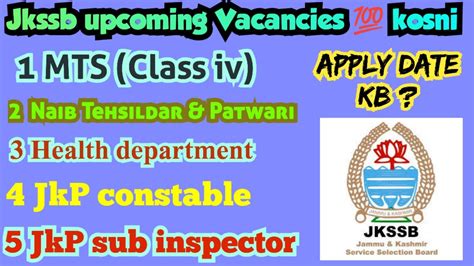 Jkssb Upcoming Vacancies Class Iv Sub Inspector Police Constable Naib