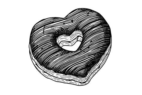 Heart Shaped Tasty Donut Engraving Style Hand Drawn Ink Sketch Illustration 45729686 Vector