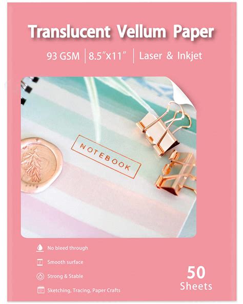 Buy Translucent Vellum Paper 8 5 X 11 Inches 50 Sheets Printable