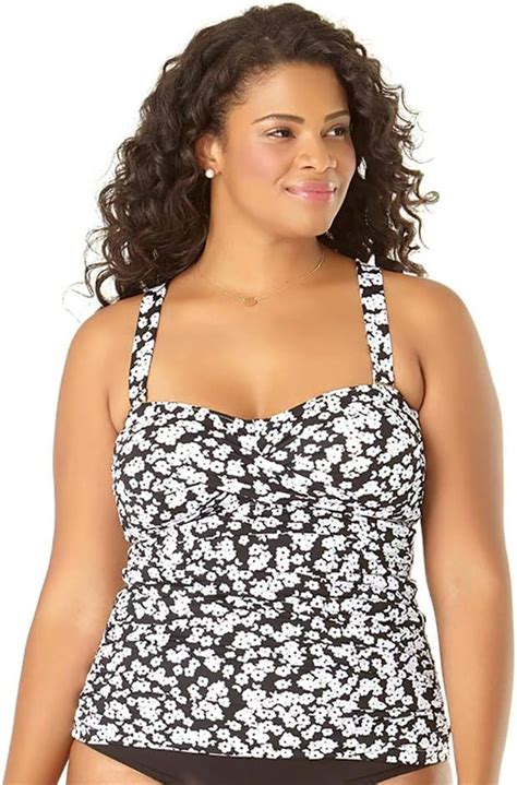 Anne Cole Womens Plus Size Twist Front Bandeau Tankini