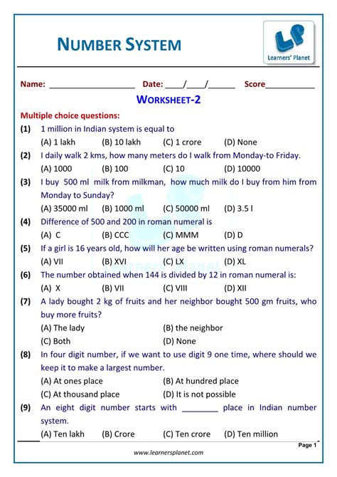 Number System Activity Sheets