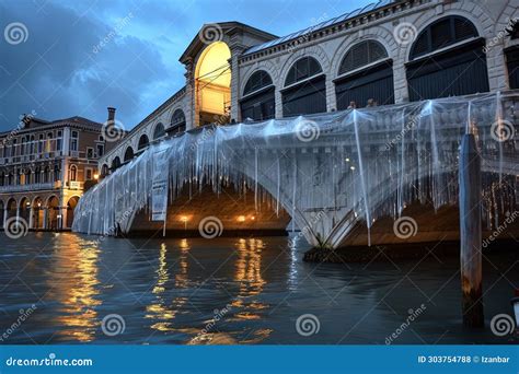 Venice Rialto Bridge Plastic Wrapped Generative Ai Stock Illustration