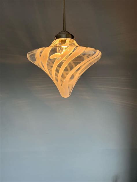 Mid Century Modern Tornado Design Murano Clear Glass Art Pendant Light