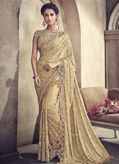 Buy Beige Embroidered Saree Embroidered Sari Online Shopping