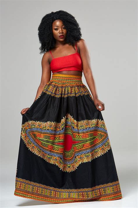 Black African Dashiki Maxi Skirt With Pockets Marcia Maxi Skirt African Print Skirt Long