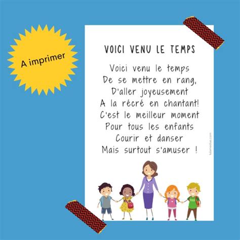 Voici venu le temps Comptine maternelle rentrée Voici venu le temps