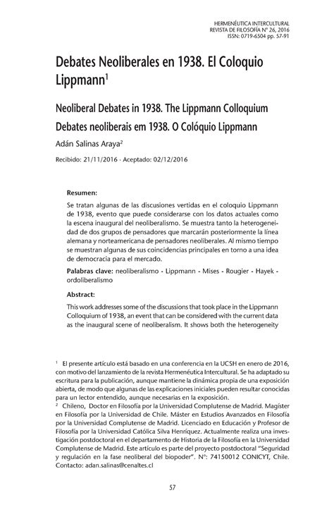 Neoliberalismo Coloquio Lippmann Debates Neoliberales En 1938 El