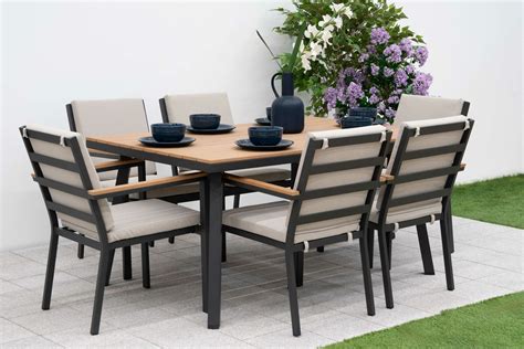 Nova - Heidi 6 Seat Rectangular Wood Effect and Aluminium Patio Set