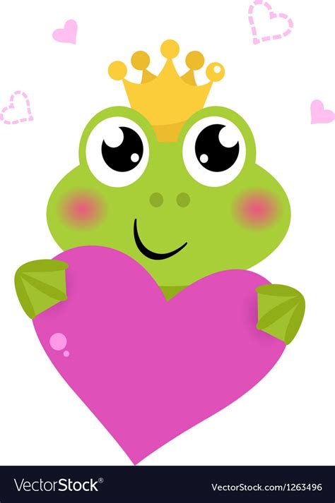 Cute Frog Holding Pink Heart Isolated On White Vector Image