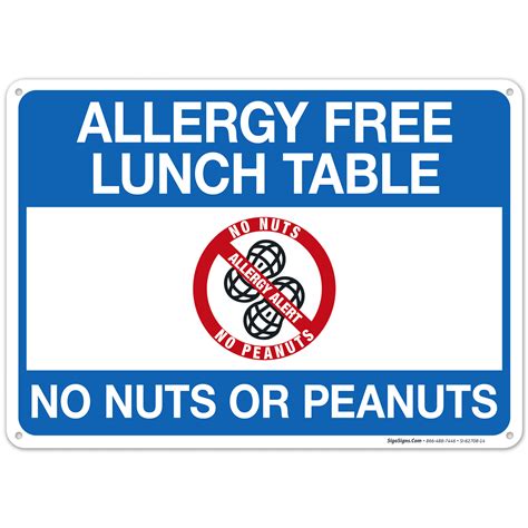 Allergy Free Lunch Table No Nuts Or Peanuts Sign