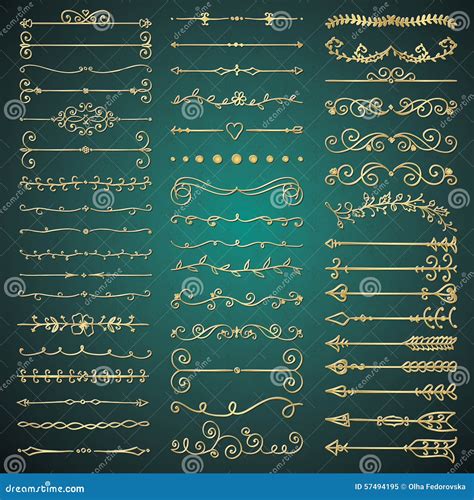 Vector Golden Glossy Hand Drawn Dividers Arrows Stock Vector