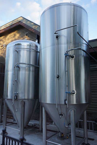 Stainless Steel Brewing And Storage Tanks At A Brewery Stock Image