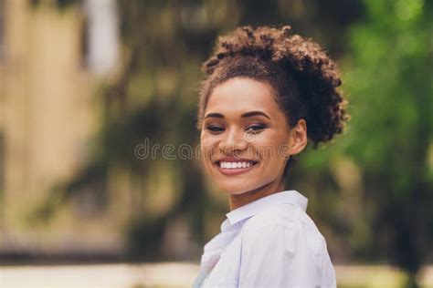 Profile Side Photo Of Young Attractive African Woman Happy Positive