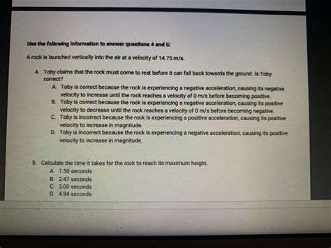 Use The Following Information To Answer Questions 4 And 5 A Rock Is