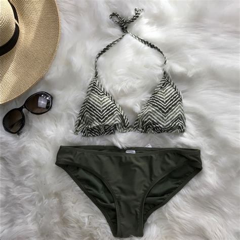 Old Navy Swim Final Price Army Green Chevron Bikini Set Nwt Poshmark