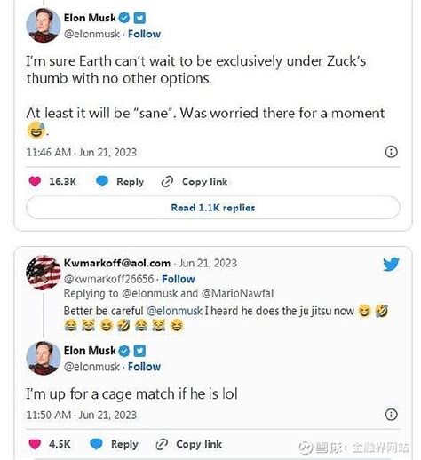 马斯克与扎克伯格约架 小扎回应给我地址 特斯拉 CEO埃隆马斯克周三表示他准备与 Meta 老板著名柔术爱好者马克扎克伯格来一场