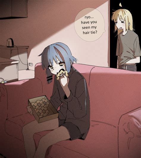 Safebooru 2girls Absurdres Ahoge Black Shirt Black Shorts Blonde Hair Blue Hair Bocchi The